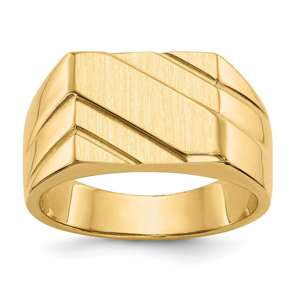 14K Yellow Gold 13.0x11.0mm Open Back Diagonal Mens Signet Ring
