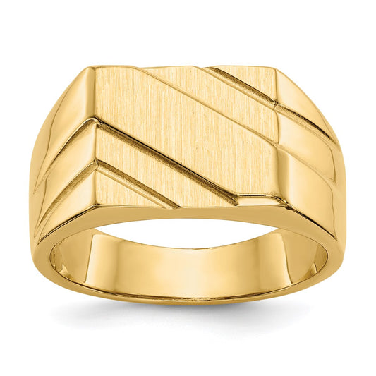 14K Yellow Gold 13.0x11.0mm Open Back Diagonal Mens Signet Ring