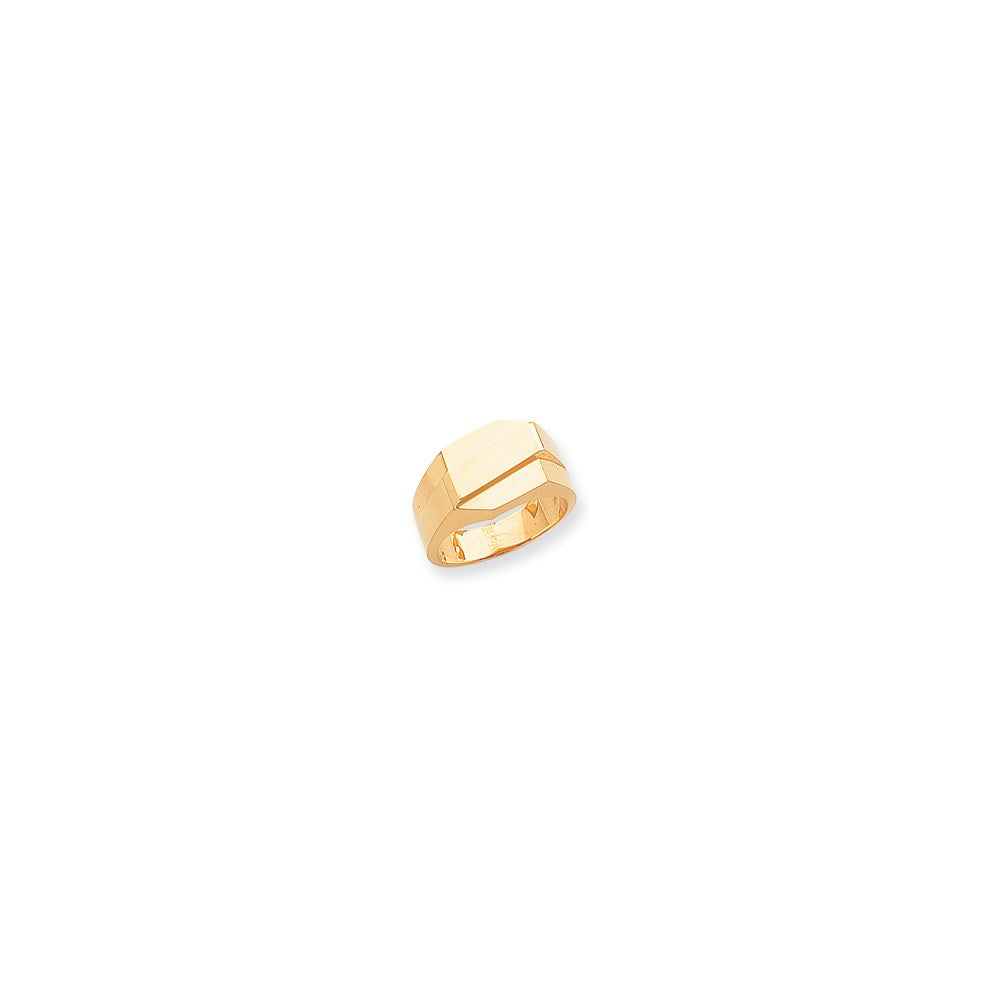 14K Yellow Gold Polished Diagonal Mens Signet Ring