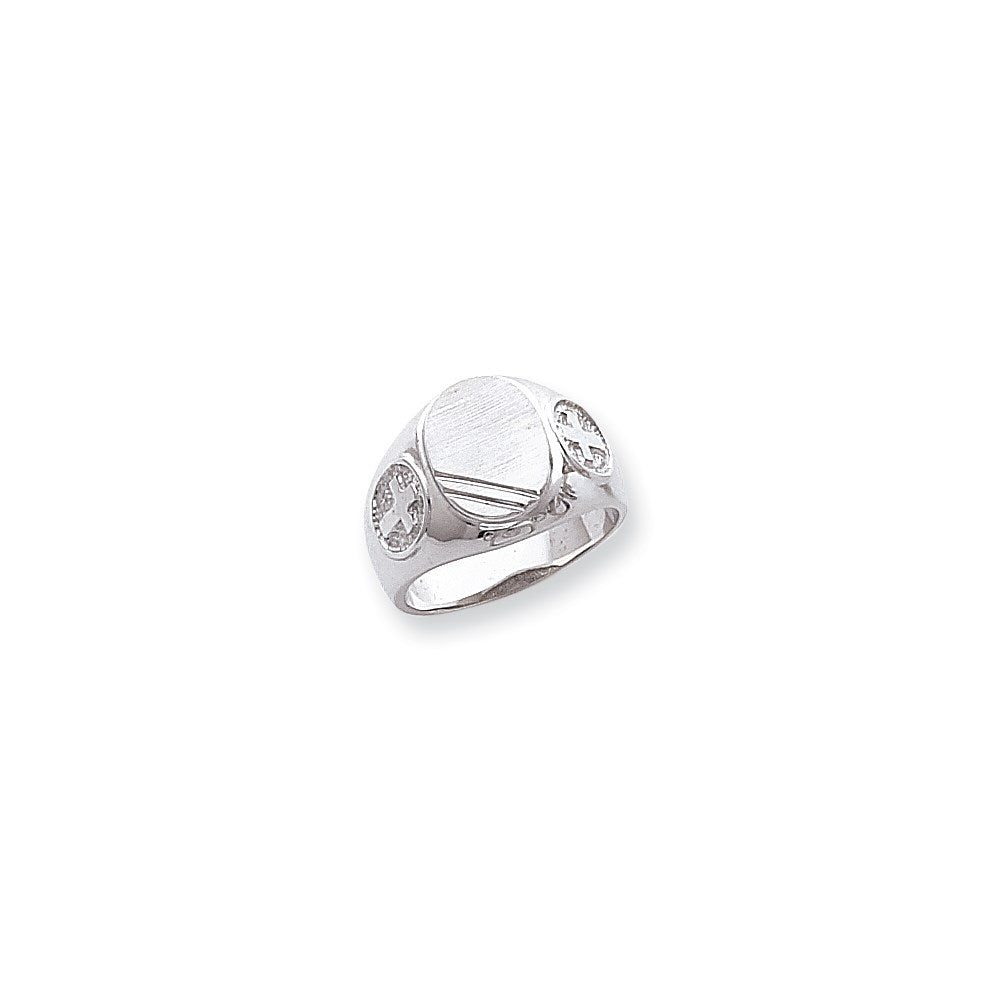 14k White Gold Mens Cross Signet Ring