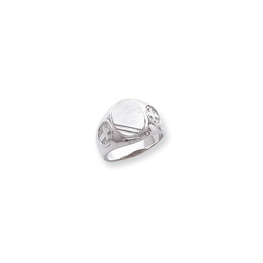 14k White Gold Mens Cross Signet Ring