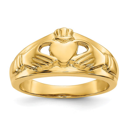 14K Yellow Gold Polished Ladies Claddagh Ring