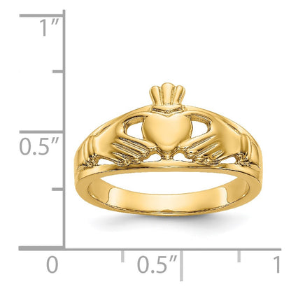 14K Yellow Gold Polished Ladies Claddagh Ring
