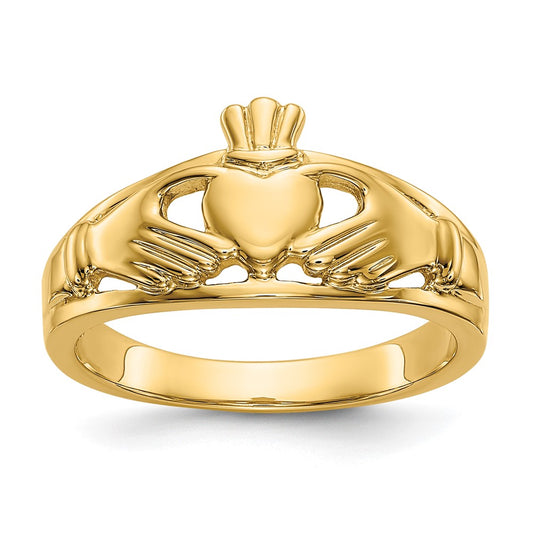 14K Yellow Gold Polished Ladies Claddagh Ring