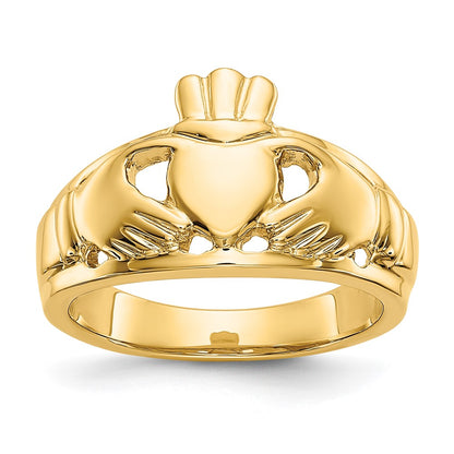 14K Yellow Gold Polished Ladies Claddagh Ring