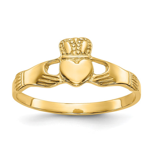 14K Yellow Gold Polished Ladies Claddagh Ring