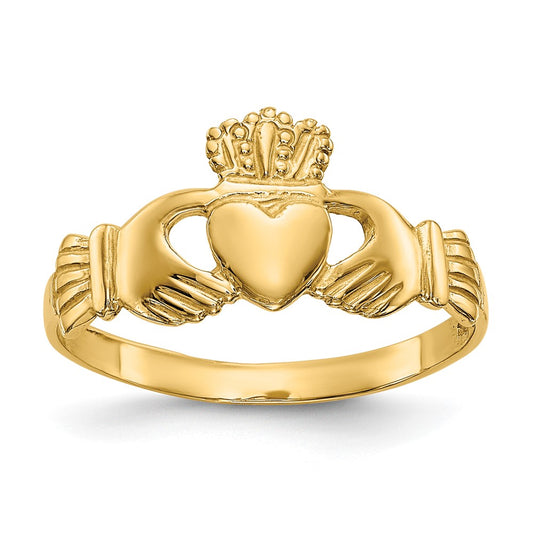 14K Yellow Gold Polished Ladies Claddagh Ring