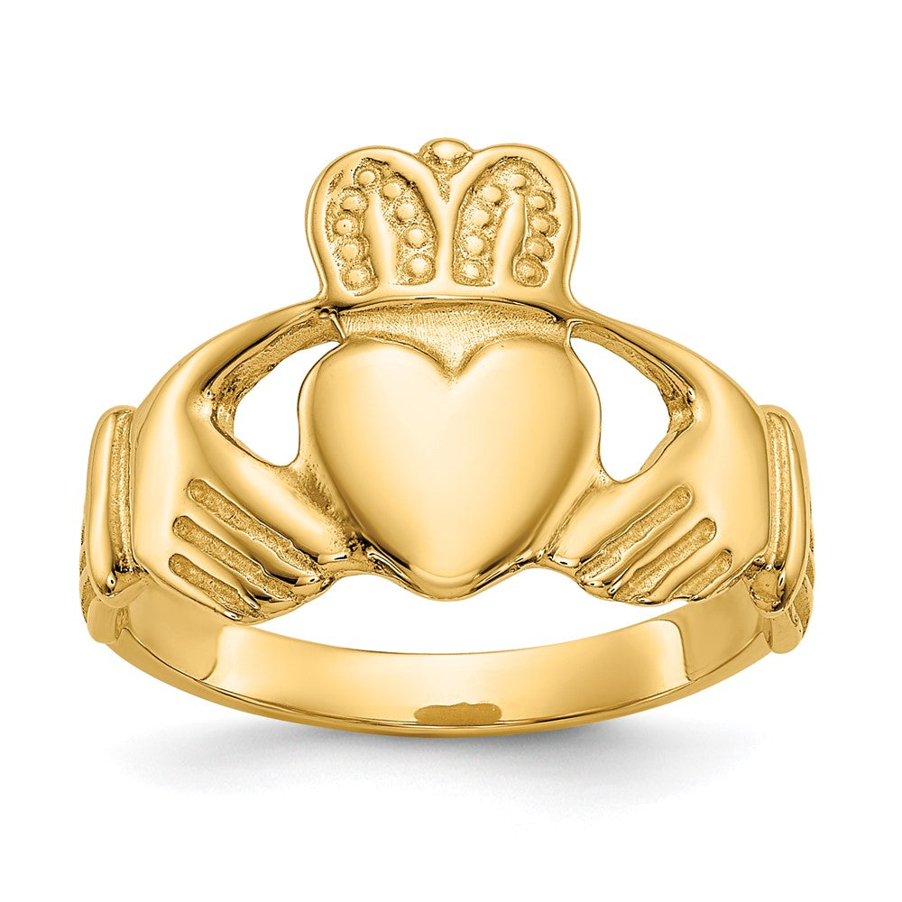 14K Yellow Gold Polished Ladies Claddagh Ring