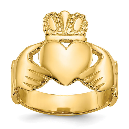 14K Yellow Gold Polished Ladies Claddagh Ring