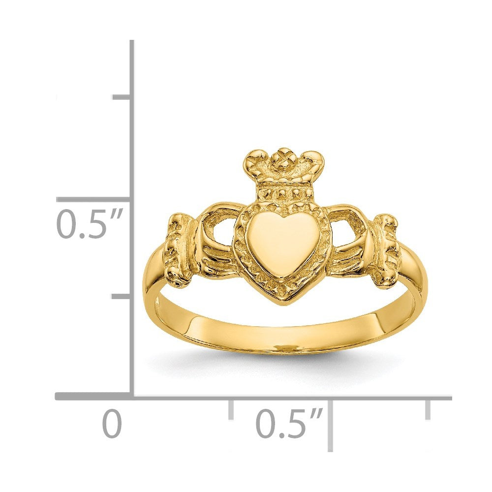14K Yellow Gold Polished Ladies Claddagh Ring