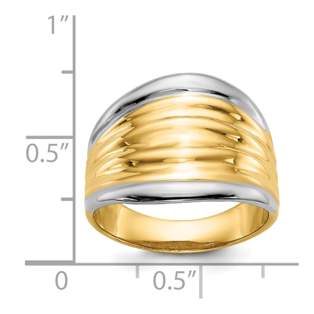 14k Yellow Gold & Rhodium Fancy Dome Ring