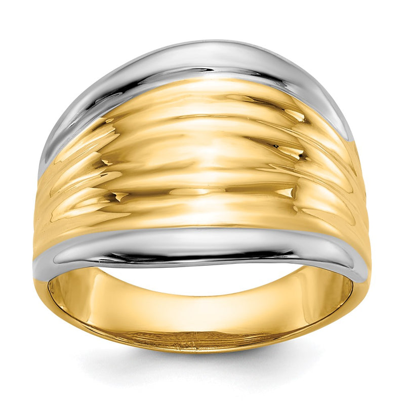 14k Yellow Gold & Rhodium Fancy Dome Ring