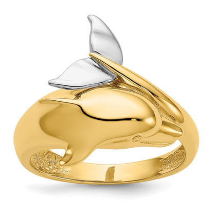14k Two-Tone Gold Polished Dolphin Ring