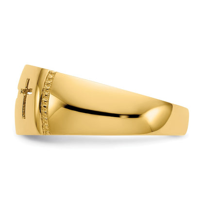 14K Yellow Gold Polished & Rhodium Cut-out 3 Cross Ring
