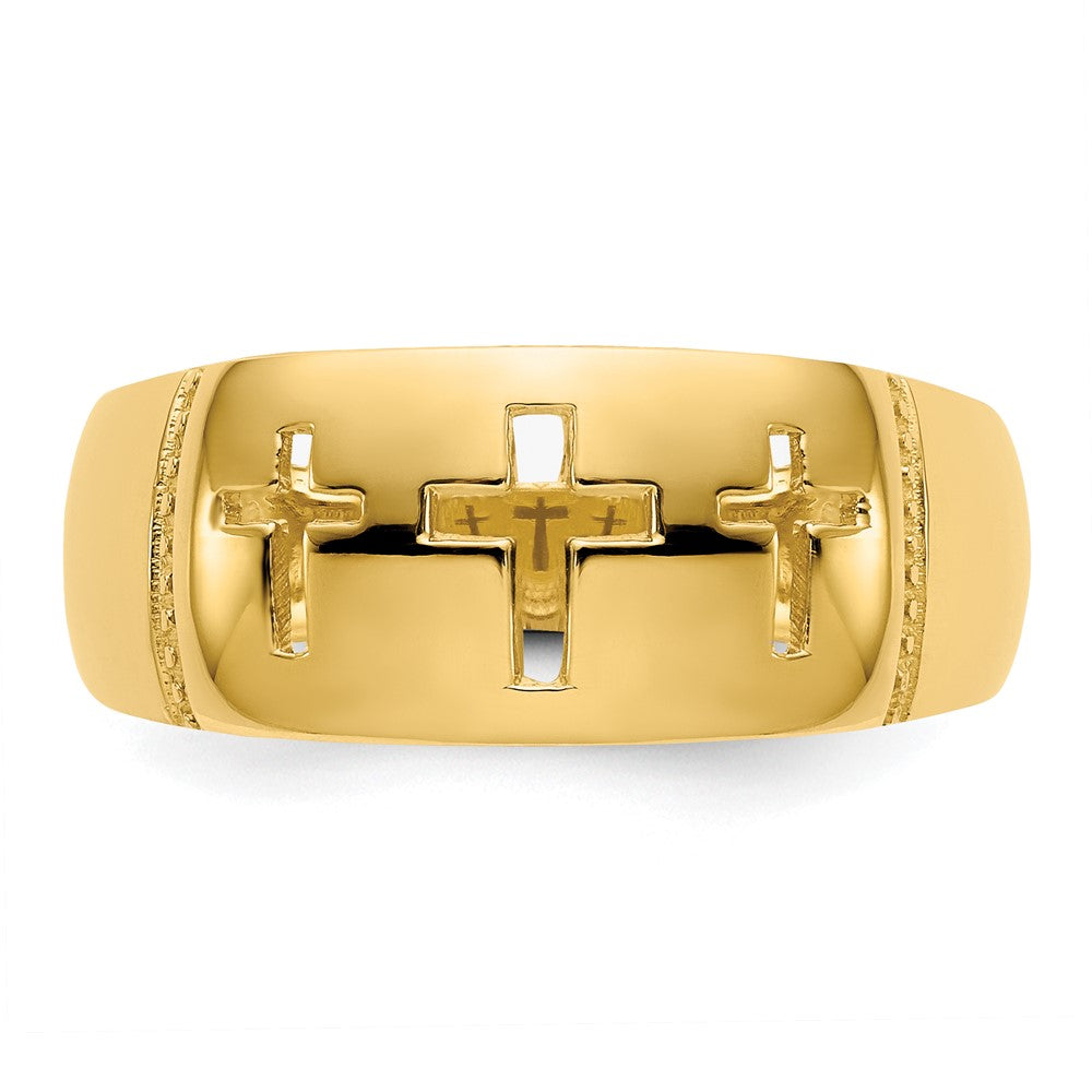 14K Yellow Gold Polished & Rhodium Cut-out 3 Cross Ring
