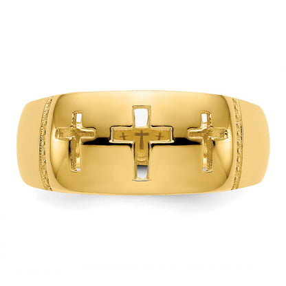 14K Yellow Gold Polished & Rhodium Cut-out 3 Cross Ring