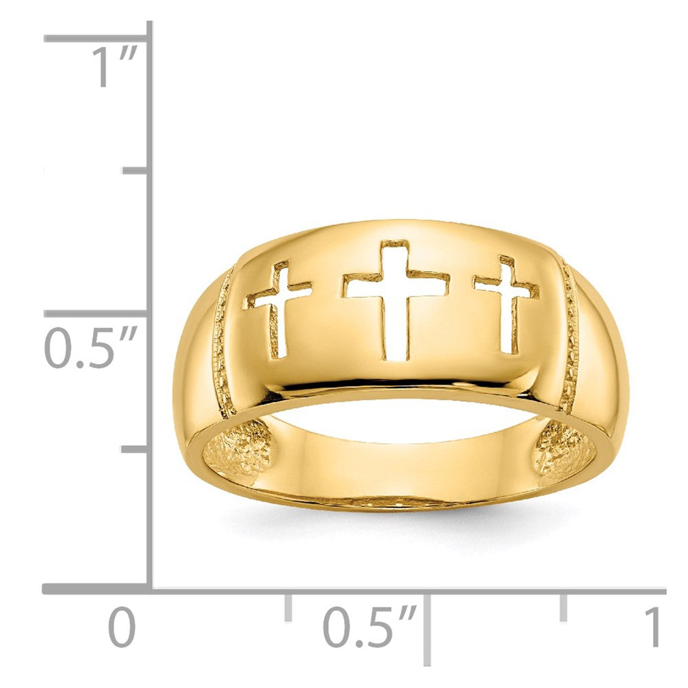 14K Yellow Gold Polished & Rhodium Cut-out 3 Cross Ring
