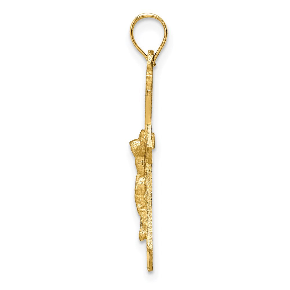 14k Yellow Gold Satin & Diamond-cut Crucifix Charm