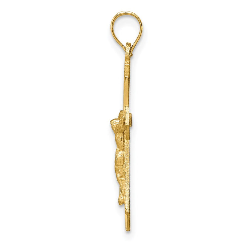 14k Yellow Gold Satin & Diamond-cut Crucifix Charm