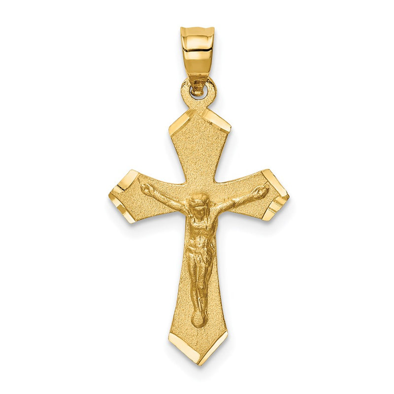 14k Yellow Gold Satin & Diamond-cut Crucifix Charm