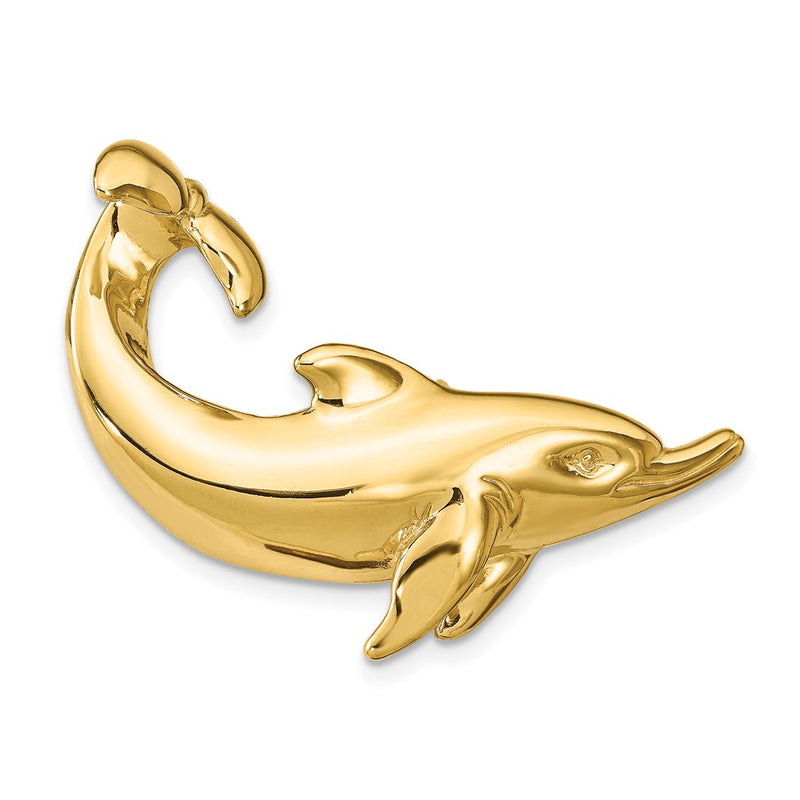 14k Yellow Gold Dolphin with Tail Up Slide