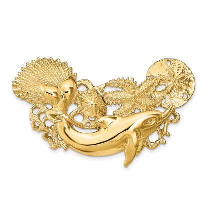 14k Yellow Gold Dolphin and Shell Cluster Slide