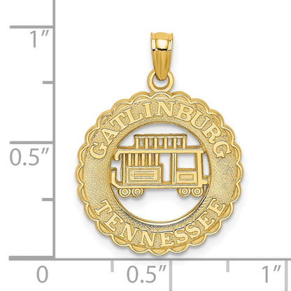 14k Yellow Gold GATLINBURG TENNESSEE w/Trolley Car in Circle Charm
