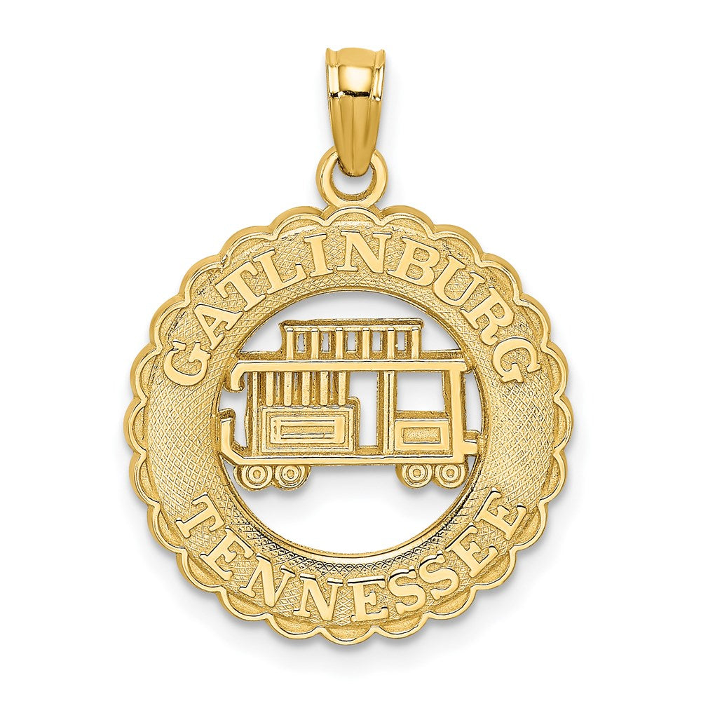 14k Yellow Gold GATLINBURG TENNESSEE w/Trolley Car in Circle Charm