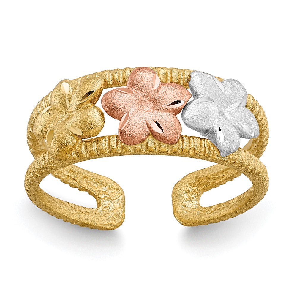 14k Two-tone Gold & Rhodium Plumeria Toe Ring