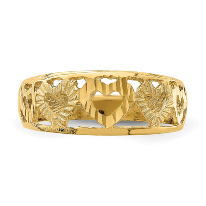 14K Yellow Gold Diamond-cut 5 Heart Ring
