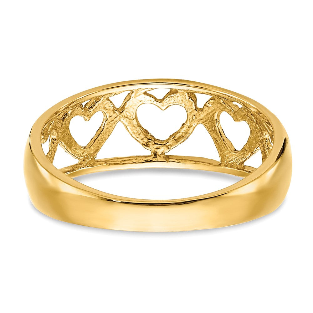14K Yellow Gold Diamond-cut 5 Heart Ring