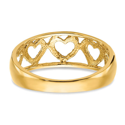 14K Yellow Gold Diamond-cut 5 Heart Ring