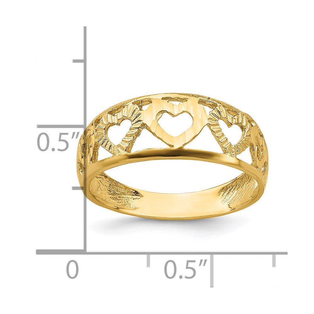 14K Yellow Gold Diamond-cut 5 Heart Ring