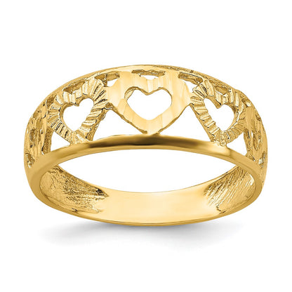 14K Yellow Gold Diamond-cut 5 Heart Ring