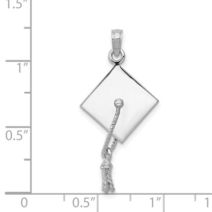 14k White Gold 3-D Graduation Cap w/Moveable Tassel Pendant