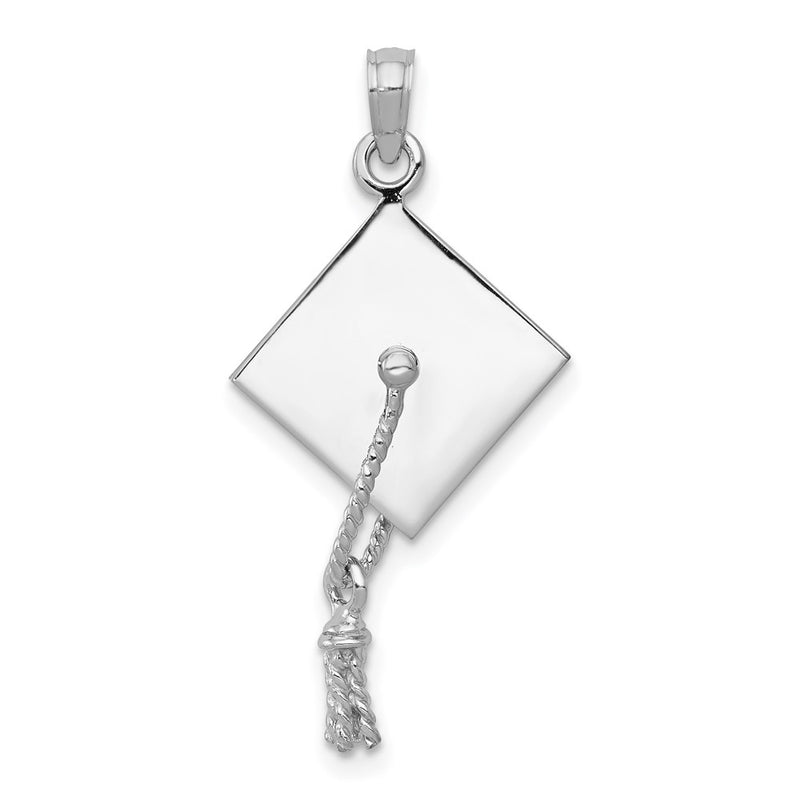 14k White Gold 3-D Graduation Cap w/Moveable Tassel Pendant