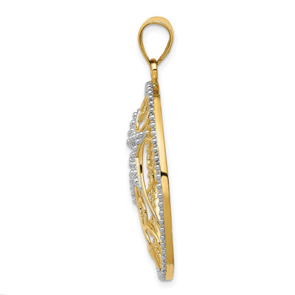 14k Yellow & Rhodium Gold and Rhodium Oval Star Pendant