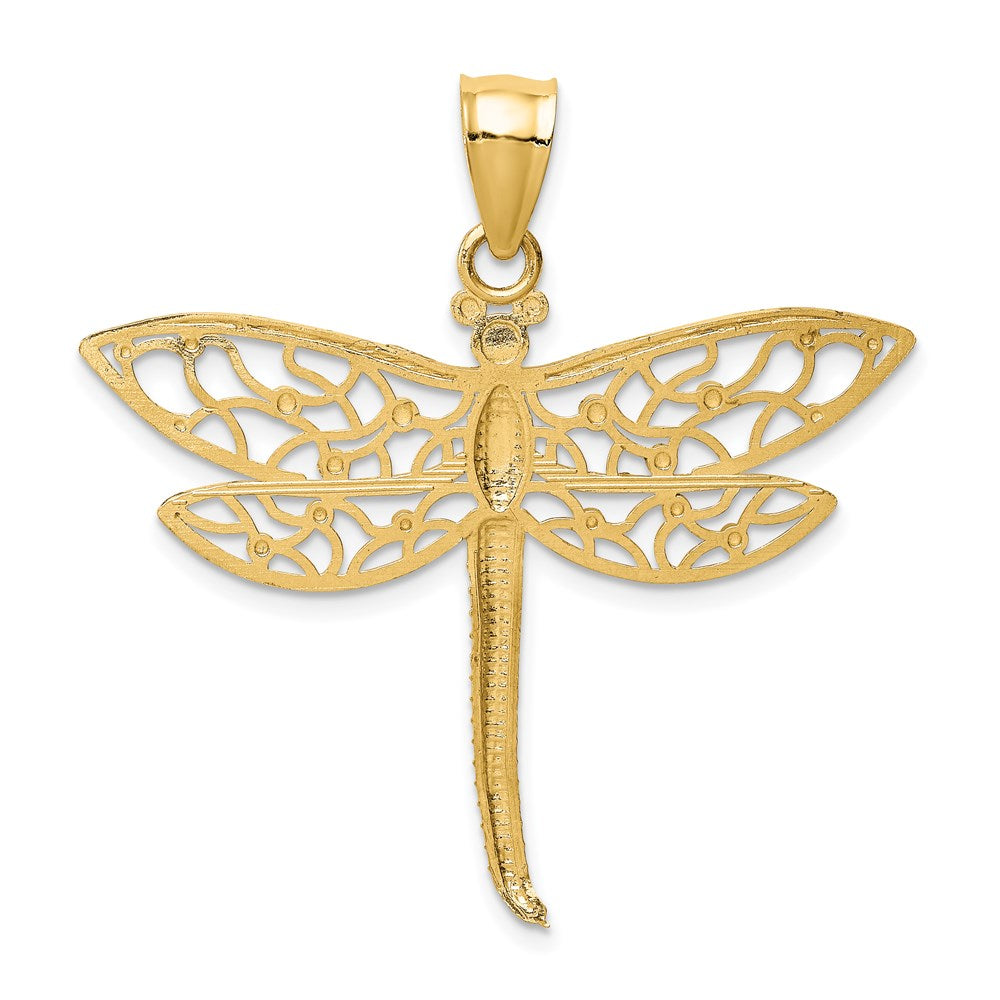 14k Yellow Gold Diamond-cut Dragonfly Pendant