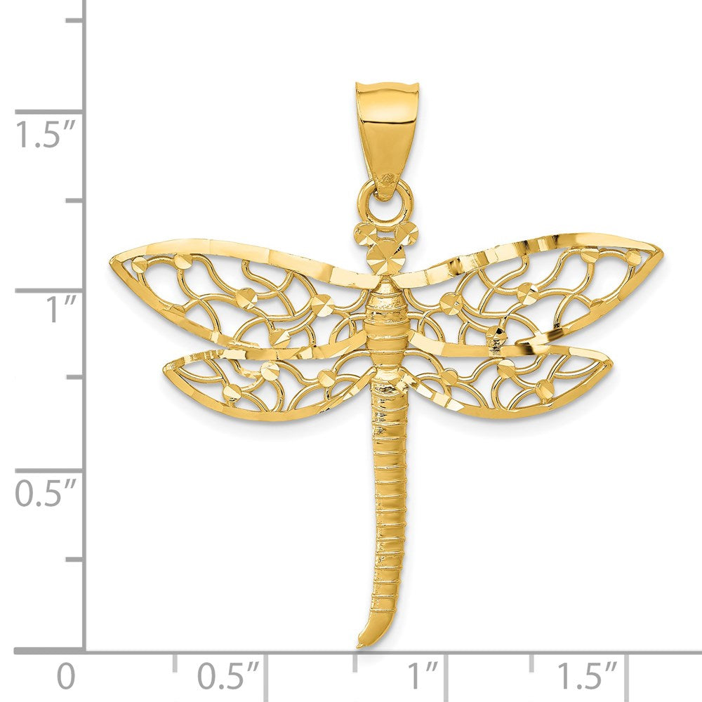14k Yellow Gold Diamond-cut Dragonfly Pendant