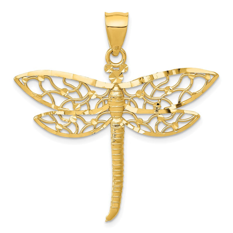 14k Yellow Gold Diamond-cut Dragonfly Pendant