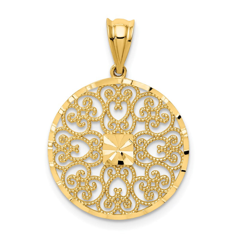 14k Yellow Gold Fancy Filigree / Diamond Cut Charm