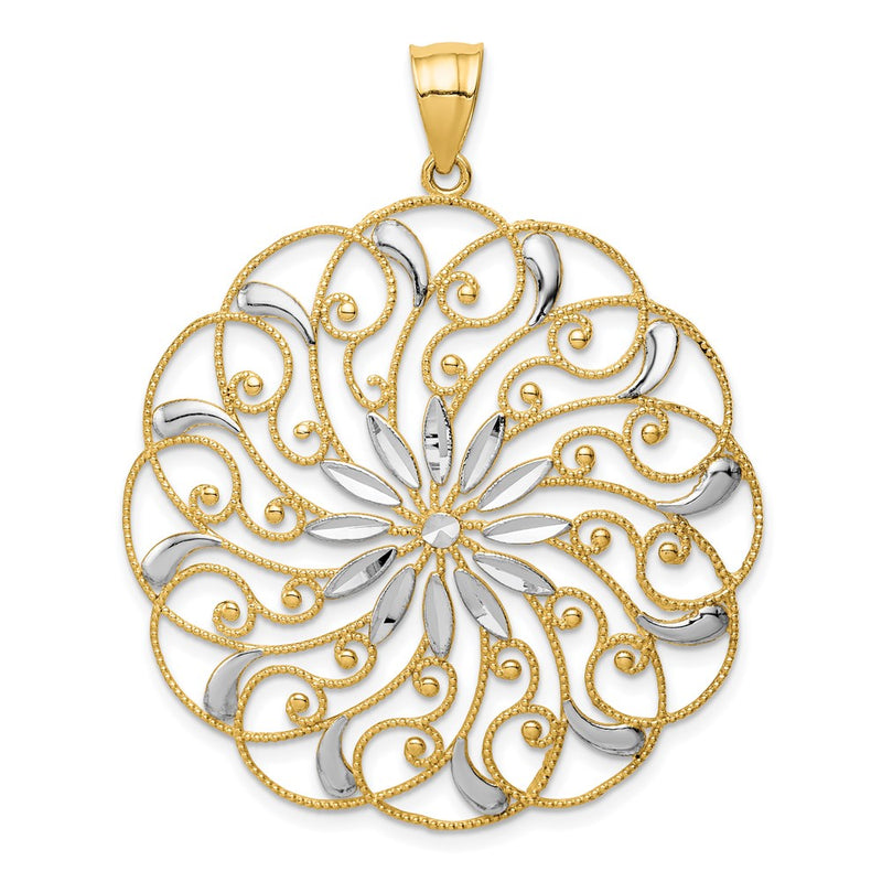 14k Yellow & Rhodium Gold and White Rhodium Meridian Swirl Pendant