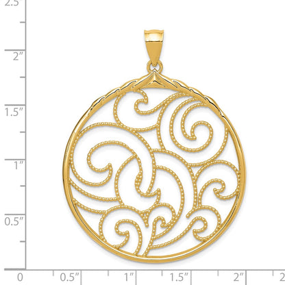 14k Yellow Gold Circle Swirl Pendant