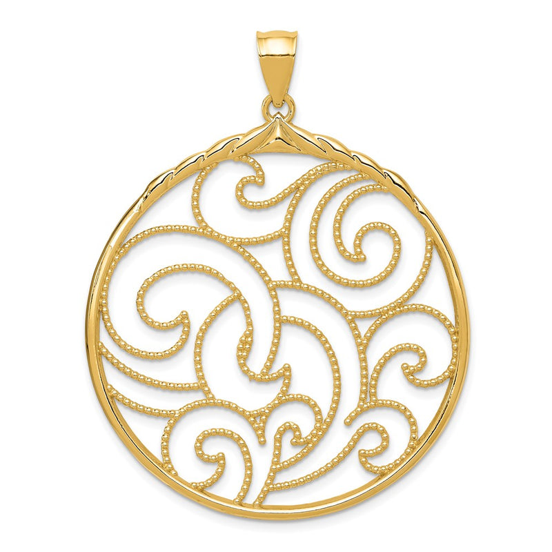 14k Yellow Gold Circle Swirl Pendant