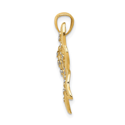 14k Yellow & Rhodium Gold and Rhodium Diamond-cut Butterfly Pendant