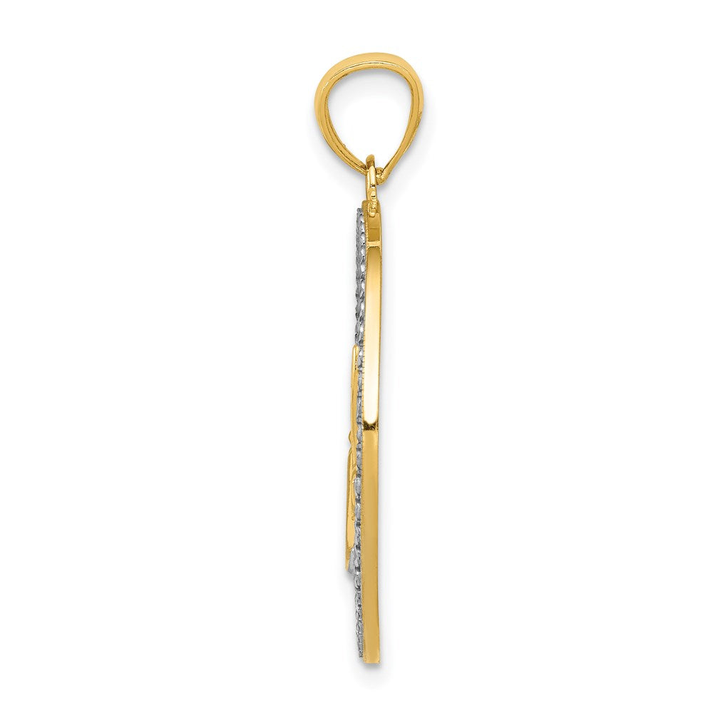 14k Yellow & Rhodium Gold and Rhodium D/C Dragonfly Circle Pendant