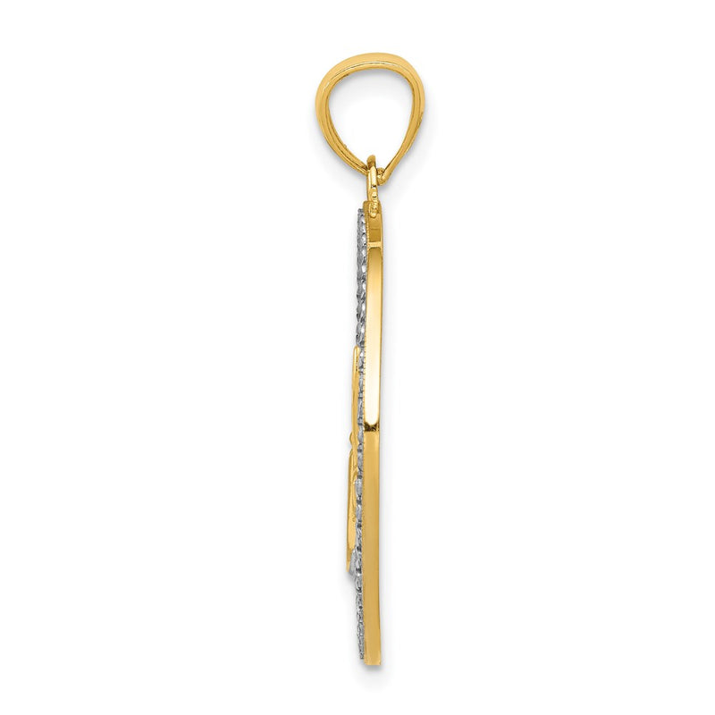 14k Yellow & Rhodium Gold and Rhodium D/C Dragonfly Circle Pendant