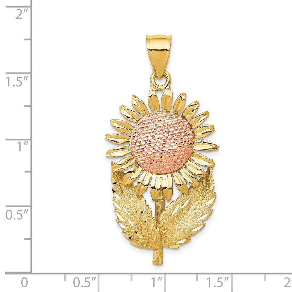 14k Two-tone Gold Sunflower Pendant