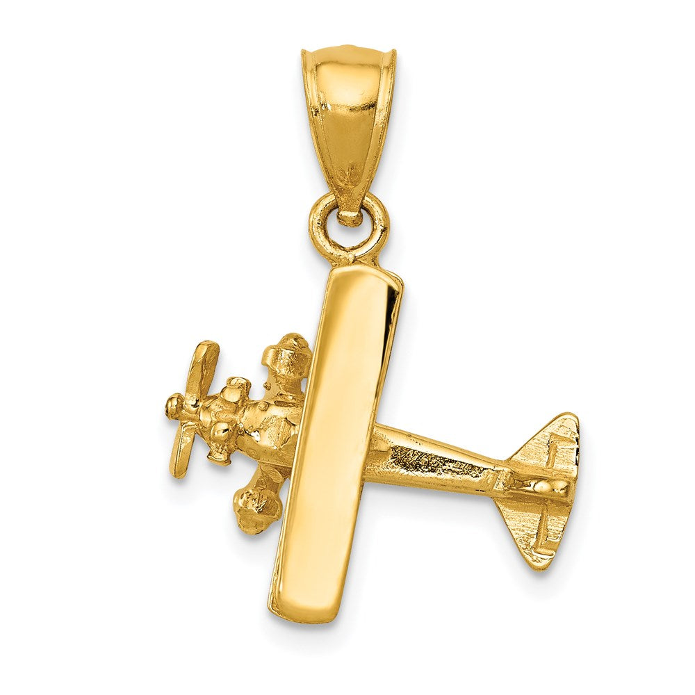 14k Yellow Gold 3-D Airplane Pendant