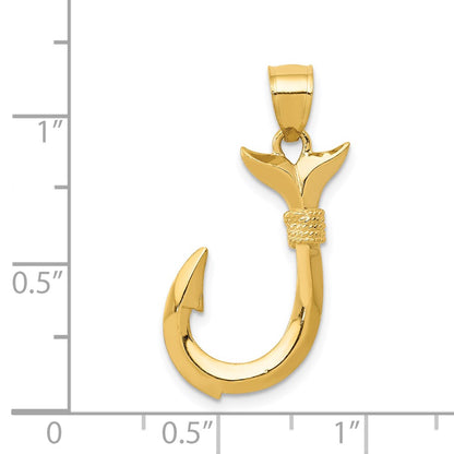 14k Yellow Gold 3D Whale Tail Hook Pendant